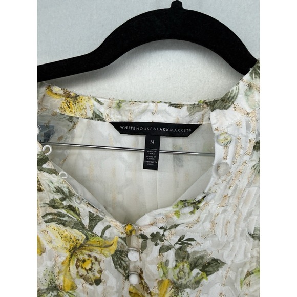 NWOT WHBM Gold Floral Long Sleeve Smocked Blouse Size Medium - Picture 4 of 6